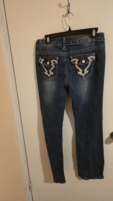 2B Bebe Jeans Boot Cut Denim Womens Size Med Rhinestones Cowgirl Concert 30wx31L