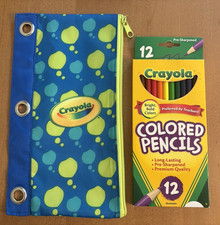 Crayola Zippered Canvas 3 Ring Binder Pencil Pouch 9.5x7  Crayola Pencils NEW 
