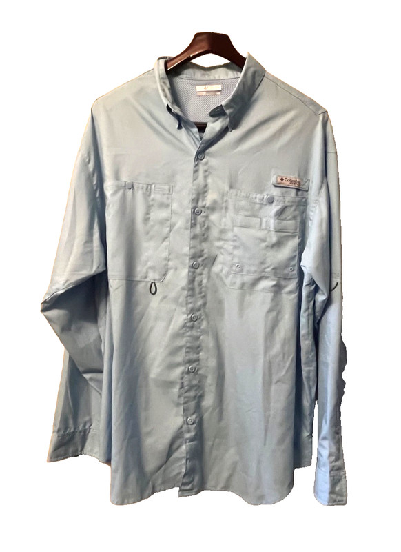 COLUMBIA PFG BLUE FISHING VENTED HIKING LONG SLEEVE BUTTON SHIRT MEN'S L LARGE