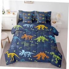 Dinosaur Comforter Set with Sheets 7 Piece Size Bed in a Bag Twin Blue Orange