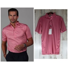 Collars  Co Mens Polo Shirt Size Small Dress Collar Red Houndstooth Stretch NWT