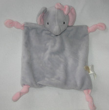 Dan Dee Elephant Security Blanket Baby Lovey Plush Rattle Knots Gray Pink Bow