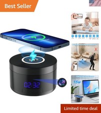 Indoor Camera with Clock and Wireless Charging, 1080P WiFi Cameras for Home, ...