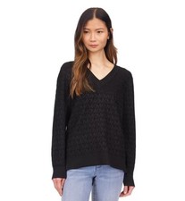 98 MICHAEL Michael Kors Women's Long Sleeve V-Neck Sweater Black Medium Size