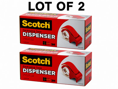 LOT OF 2 - 3M SCOTCH PACKAGING TAPE ROLL HAND DISPENSER DP300-RD PACKING CUTTER