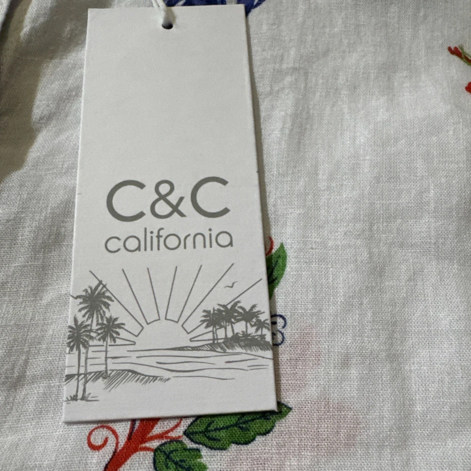 New Women’s S C&C California Linen Blend LS Tropical Beach Ciao Button Up Blouse - Image 4 of 4