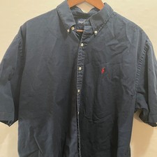 Ralph Lauren Shirt Men's XL Navy Blue Short Sleeve Button Down Pony Preppy