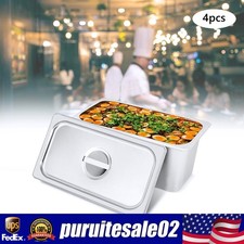 4Pcs 6" Stainless Steel Deep Steam Table Pans with Lids 1/3 Size Hotel Food Prep