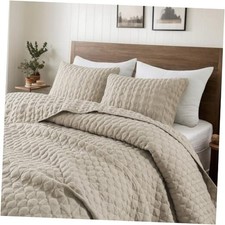 Quilt King Size Bedding Sets with Pillow Shams, King 104"x90" Beige