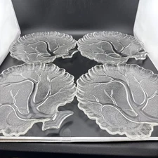 4 Vintage Hazel Atlas "Tree of Life" Clear Frosted Textured Glass Snack Plates