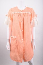 Vintage 60s 70s Womans Nightgown House Dress smock Robe Peach White Polka Dot L