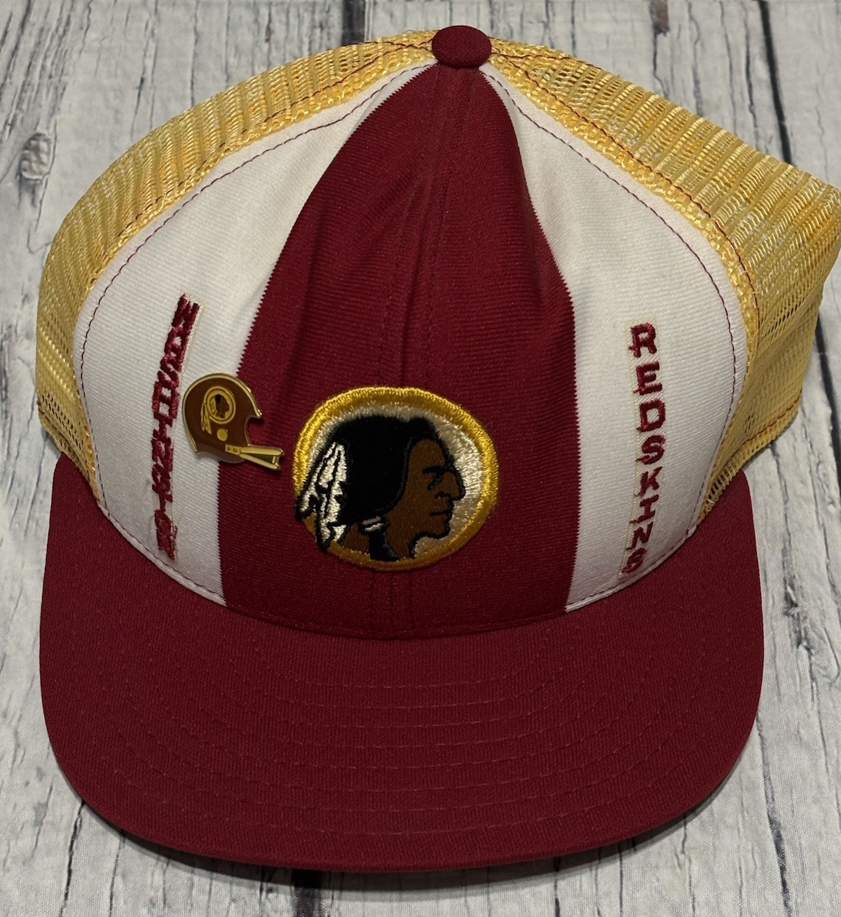 Vintage AJD Lucky Stripe Washington Redskins Mesh Snapback Hat 80s
