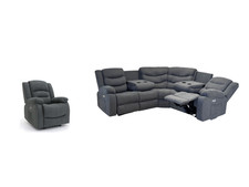 Grey Fabric Power Reclining Corner Sofa Napoli  L Shape | USB | Armchair Option