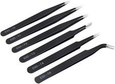 6PCS Precision Tweezers Set, Upgraded Anti-Static Stainless Steel Curved of Twee