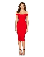 Nookie Small Chloe Off Shoulder Lace Red Dress, Sexy After 5, Event Wedding