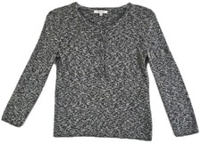 Madewell Woman Size XXS Gray/White Knit Sweater Cotton Top 1/4 Button.