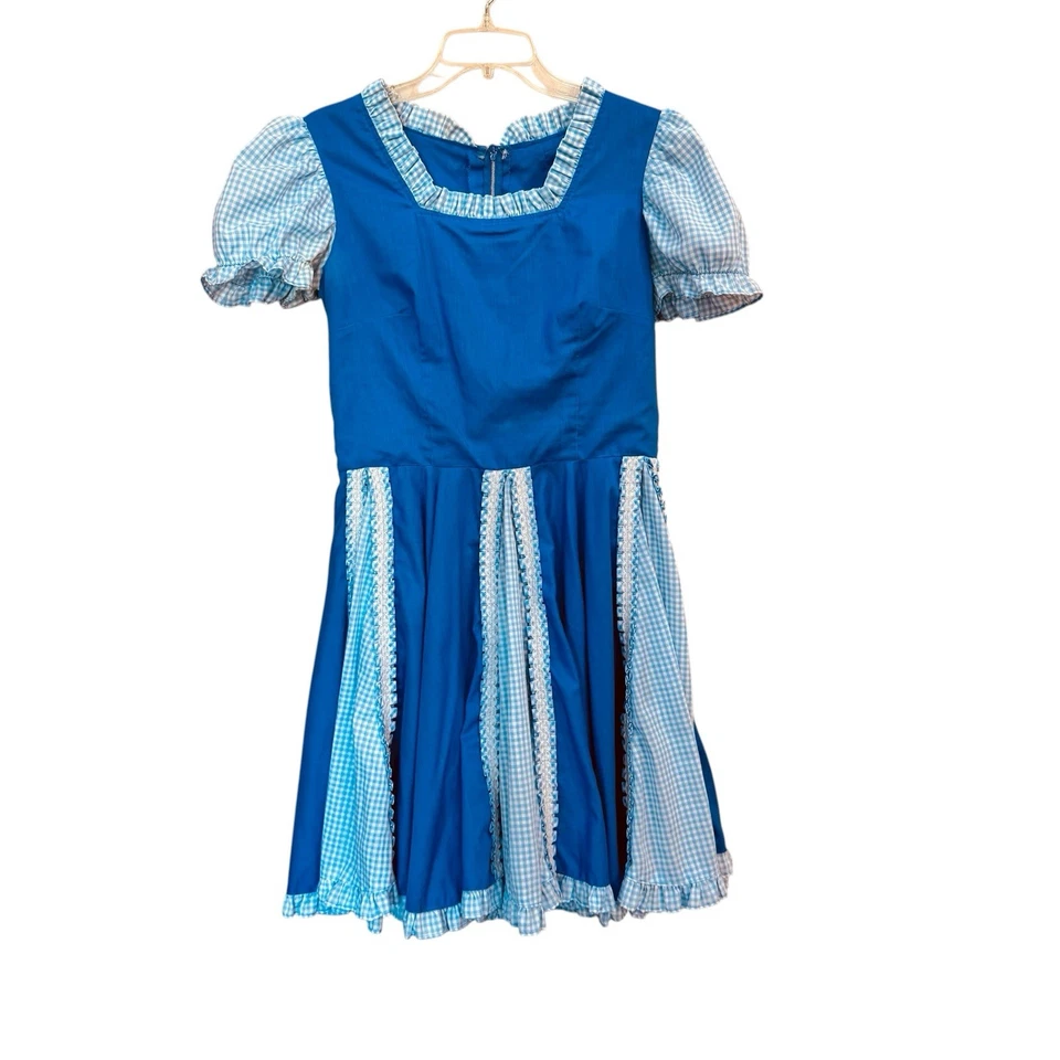 Vestido Rockabilly Western Vintage Años 70 Azul Guinga Cuadrado Baile Círculo Completo M/L Foto 2 de 4