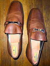 Bachrach Men's Brown Leather Slip-On Dress Loafers Metal Bit Square Toe 12