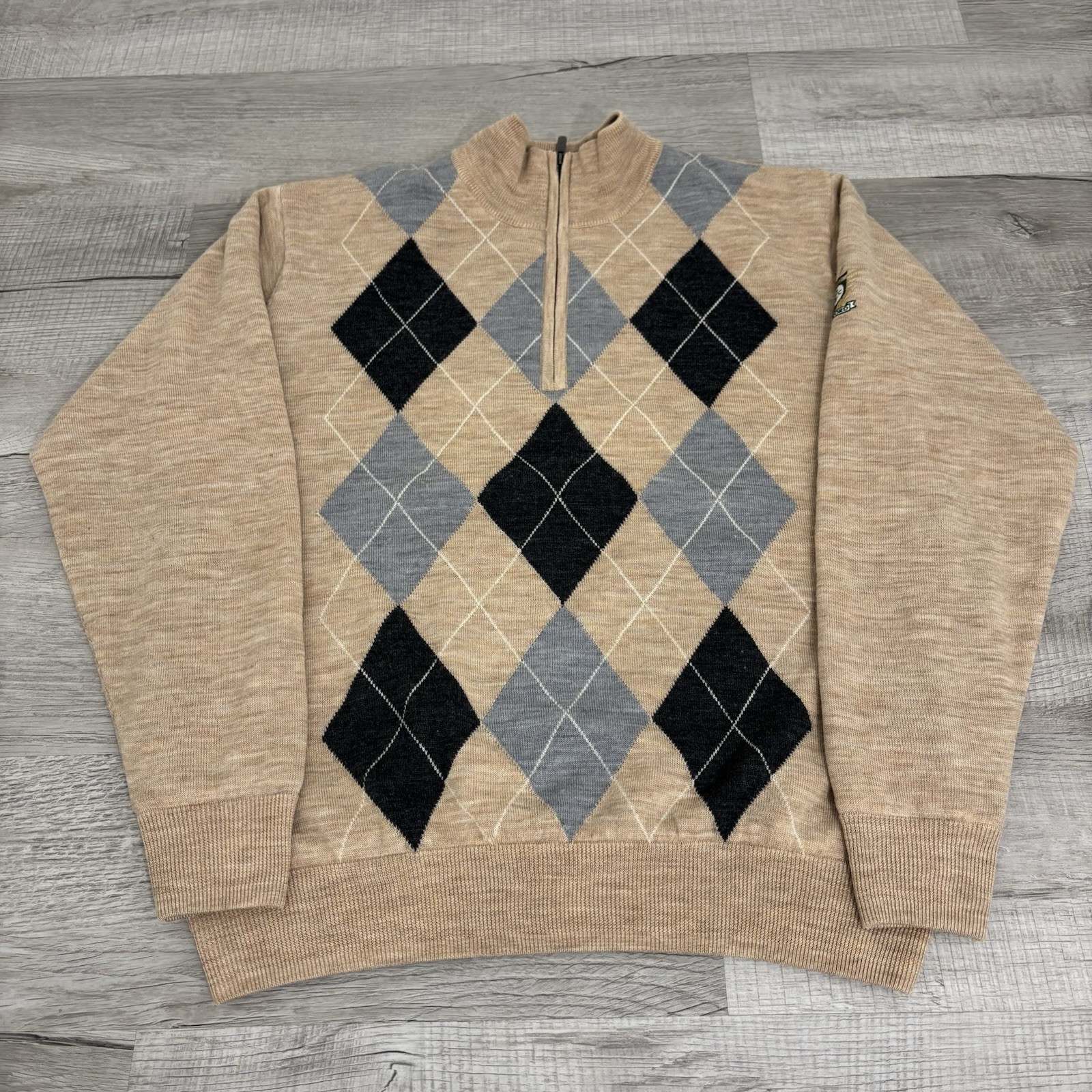 Footjoy Tan Argyle Diamond Concord Golf 1/4 Zip Pullover Sweater Mens Large
