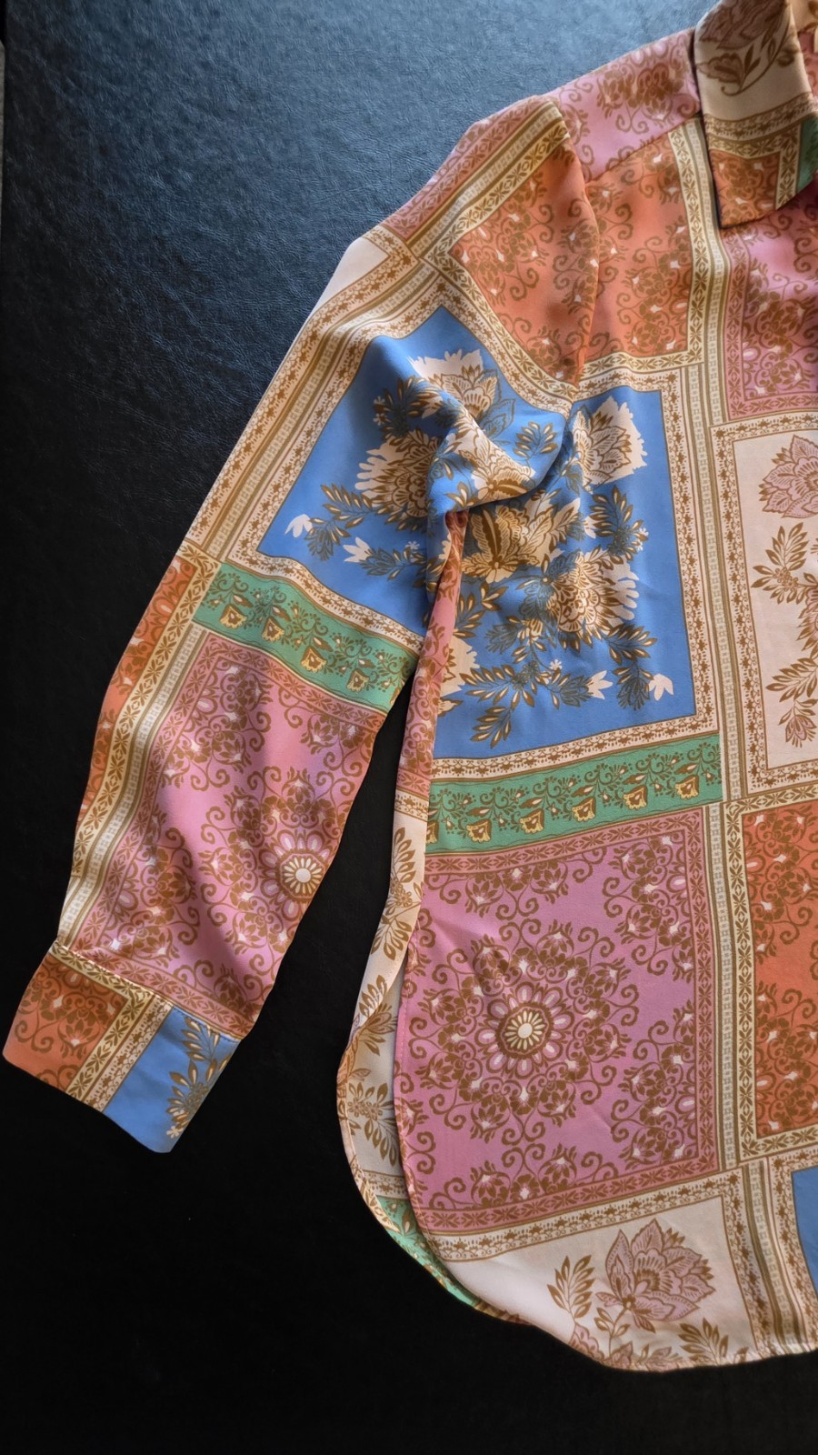 Rose + Olive Patchwork Blouse Medium Floral Boho … - image 3