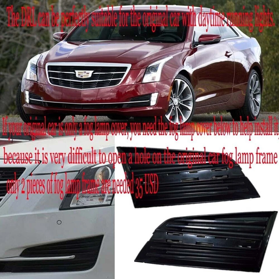 LED Daytime Running Light +Black Foglights Cover Bumper For Cadillac ATS 2014-19 - Image 3 of 4