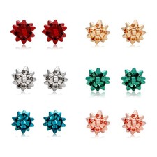 6 Pairs Christmas Bow Earrings for Women Xmas Bow Stud Earrings Red Green Fes...