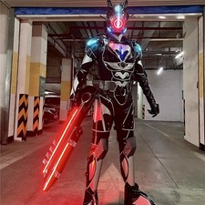 Futuristic Warrior Mecha Suit LED Lights Glowing Mechanical Armor Stage Costume