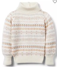 Janie and Jack Sweater Girls 6 Cream Turtleneck Fair Isle Knit Pullover Buttons