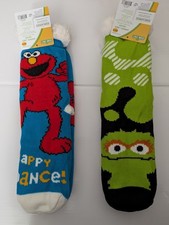 2 Pair Sesame Street Elmo  Oscar the Grouch Sherpa Lined Socks Warm Non-Slip
