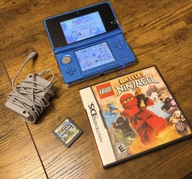 Nintendo 3DS Aqua Blue W Charger Ninjago Super Mario Game Clear Case REGION FREE