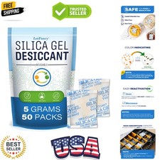 5 Gram 50 Pack Silica Gel Packets, Color Indicating Desiccant - Rechargeable ...