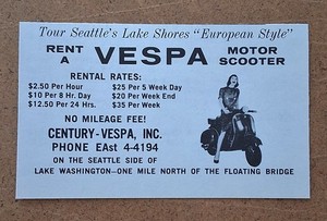 Vintage Vespa Motor Scooter Rental - Seattle Washington - 1962 AD Century-Vespa