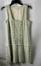 Tory Burch Women's Pale Green Tweed Metallic Studded A-Line Dress Sz 6