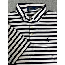 Polo Ralph Lauren Shirt Mens Large Custom Slim Fit Navy Whit Striped Preppy Golf