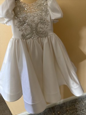 Girl's Pink Flower Dress 4-5 Years 95% Cotton for Birthday Party Color White