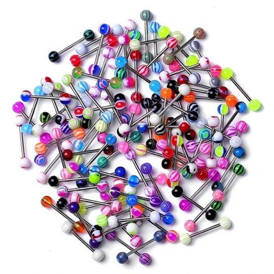 5-20 Pcs  Lot 14g Tongue Rings Bar Balls Barbell Body Piercing Jewelry NEW