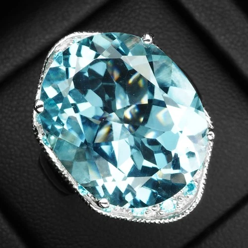 Charming Sea Blue Aquamarine  20.10Ct 925 Sterling Silver Handmade Rings Gift