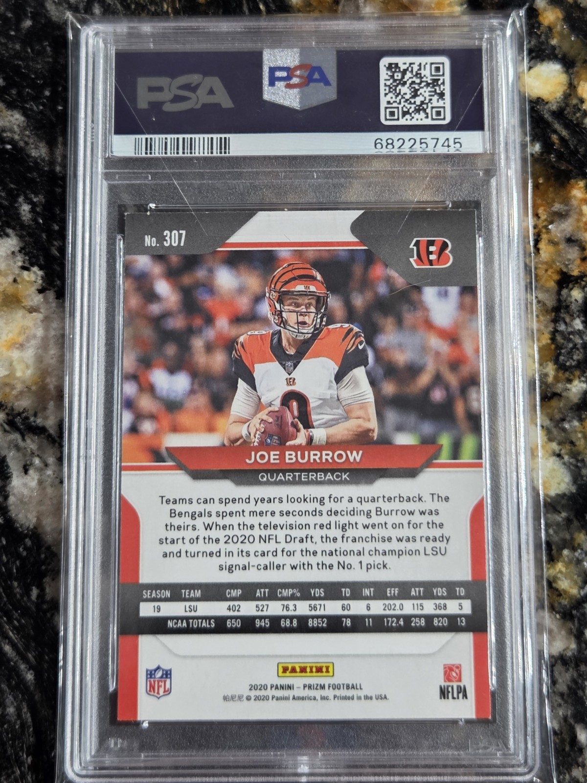 2020 Joe Burrow RC #307 Panini Prizm PSA 10 Gem Mint! view 2
