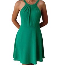 Retro Halter Mini Dress Green 10 Fit Flare Keyhole Flowy Skater
