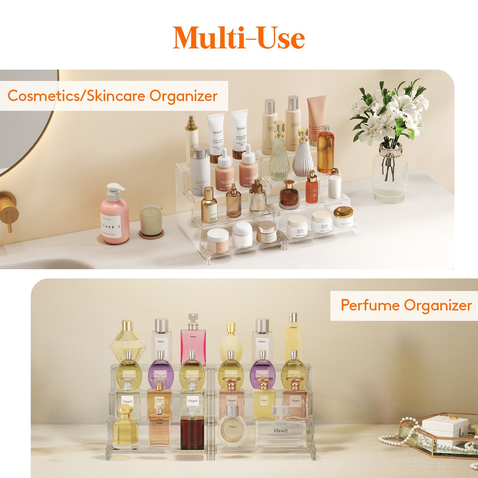 4 Tier Clear Display Risers Stand Organizers for Figures and Perfume, 9 ...