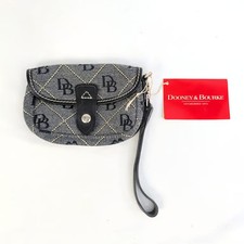 Dooney & Bourke Vintage Flap Wristlet DB Monogram Quilted Denim Made in USA NWT