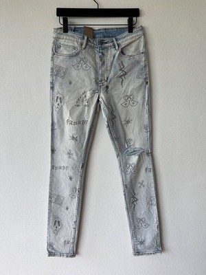 new Ksubi mens denim jean chitch 32 blue stik n poke print 