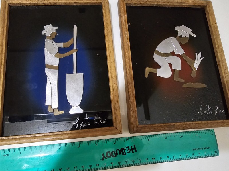 Costa Rica Origin Folk Art Metal~Framed- Set of (2) Possible Vintage