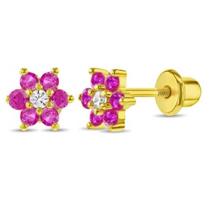 Authentic Gold Plated Cubic Zirconia Flower Screw Back Earrings for Toddlers Girls 5mm