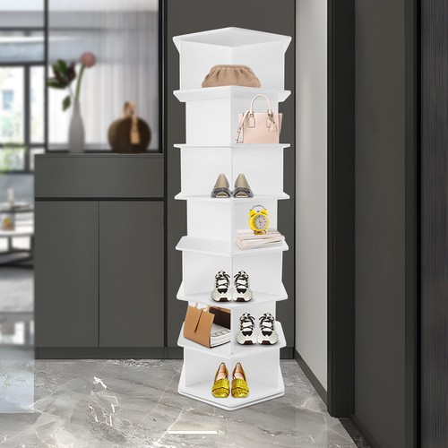 7-Tier Rotating Shoe Display Rack Free Standing Shoe Rack White Shoe Organizer