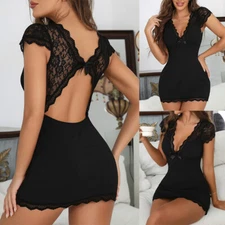 Sexy Women's Nighty Dress Lace Sleepwear Backless Nightdress Babydoll Nightgown