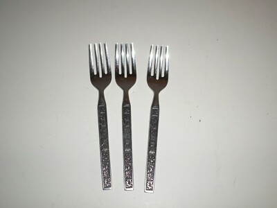 Lot Of 3 LaCosta Stainless Stanley Rogers Japan Salad Forks Black Leaf Pattern 