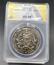 1970 F.A.O Saint Lucia Banana 4 Dollars Coin ANACS MS68 Gem BU Certified Top Pop