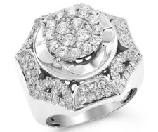 ESTATE LARGE 2.20CT DIAMOND 14KT WHITE GOLD 3D OCTAGON PYRAMID CLUSTER MENS RING