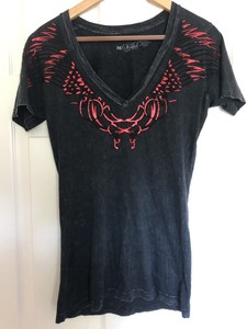 SINFUL-By-Affliction-Womens-Size-Medium-Short-Sleeve-V-Neck-Embellished-T-Shirt